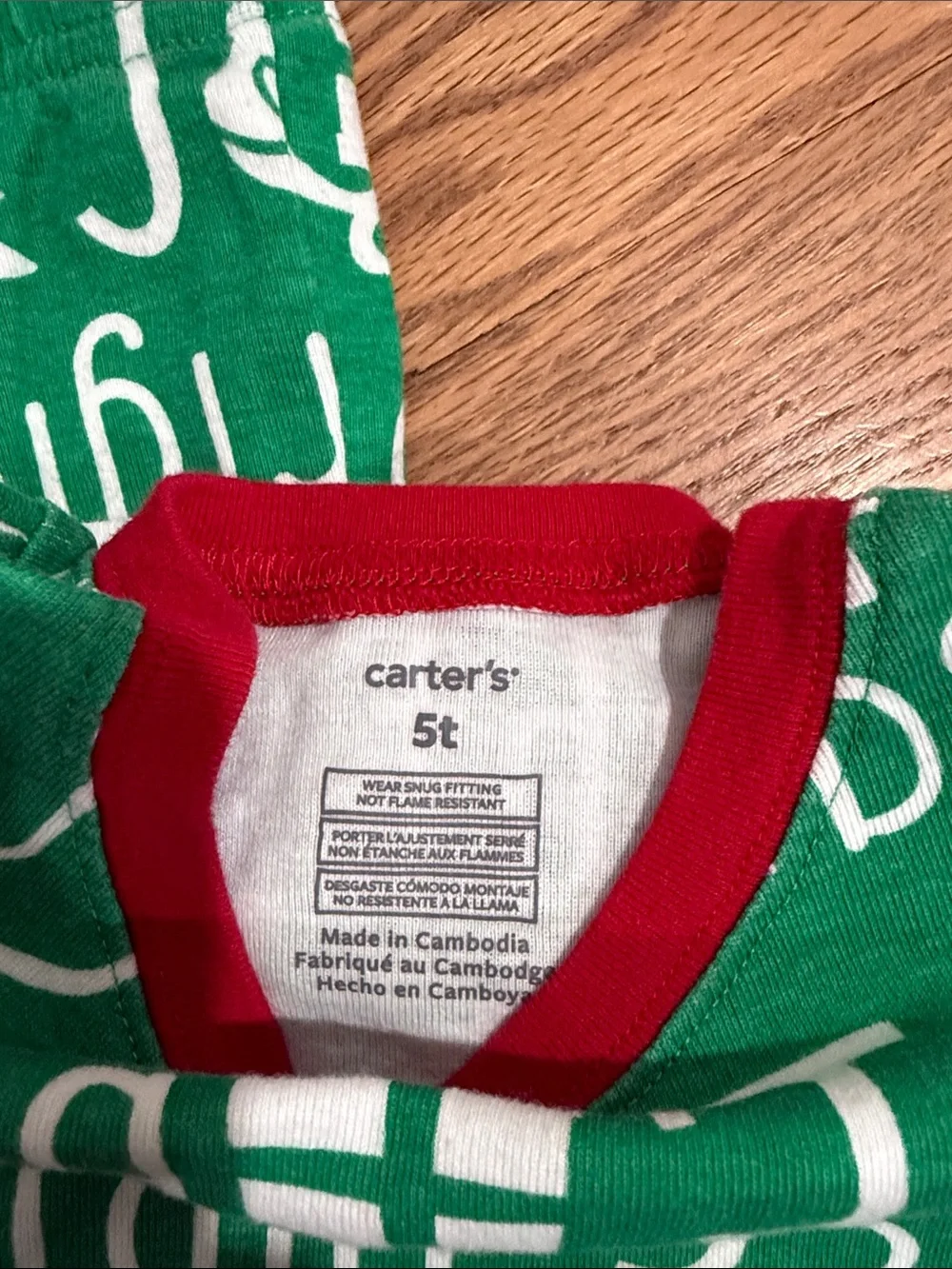 Carter's Green Holiday Word-Print Pajama Set with Red Trim